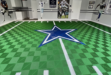 Garage floor tile idea showing a Dallas Cowboys design