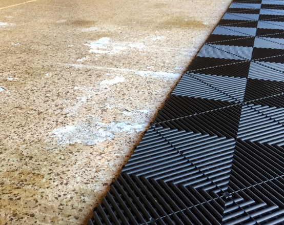 Hot Tire Marks on Floor with Swisstrax Tile Overlaying
