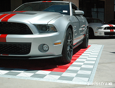 Car showroom flooring using Swisstrax interlocking floor tiles