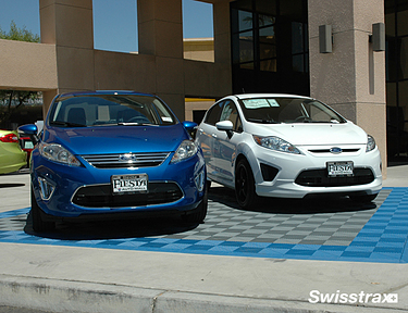 Cars parked on Ribtrax Pro interlocking floor tiles
