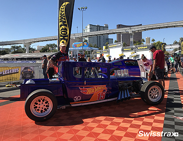 Hot Rod parked onto of Ribtrax Pro tiles from Swisstrax