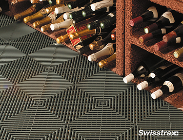 Ribtrax Pro tiles installed in basement wine cellar
