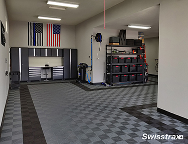 Large garage with Ribtrax Pro floor tiles installed