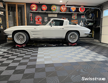 Dark gray and light gray garage floor tiles